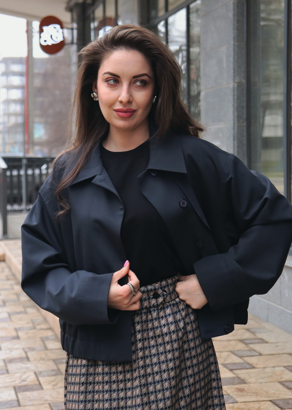 Юбка с поясом в гусиную лапку