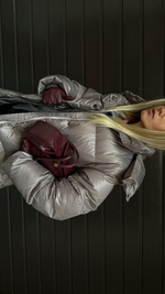 MIDI пуховик с объемным капюшоном, Beige Pink🐨🐨🐨