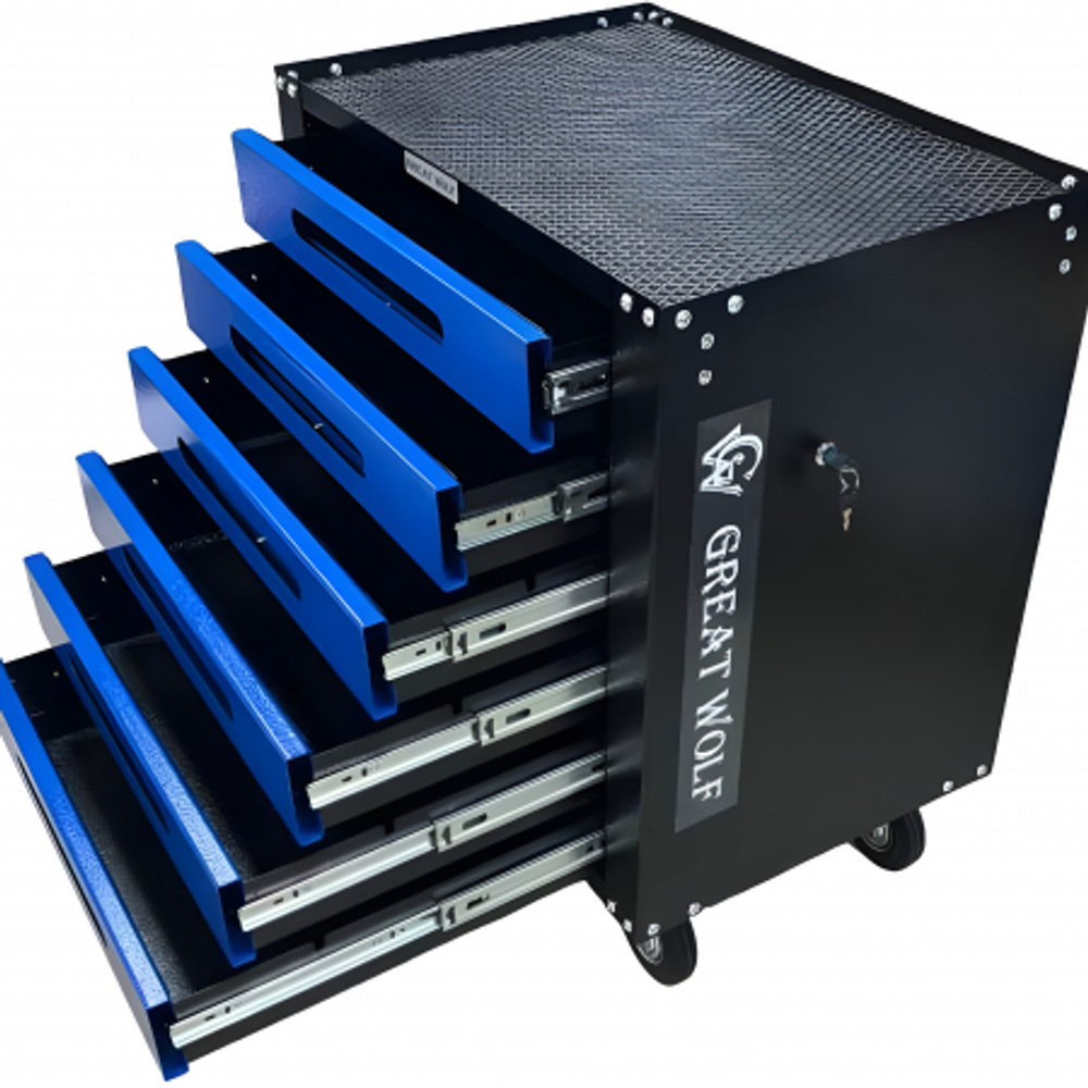 Инструментальная тележка GWT-B6S (6 ящиков, ЦЗ, увеличенные колеса с тормозом, доводчики, синяя)