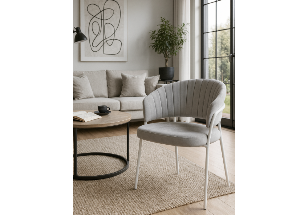 Стул на металлокаркасе Woodville Лео серый Brendy Monsoon 22, белый, ножки белые