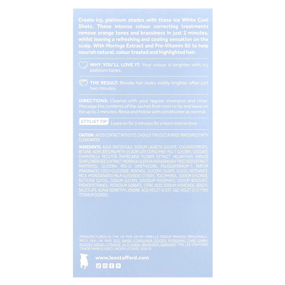 Lee Stafford, Bleach Blondes, Cool Shot, отбеливающий, 4 пакетика, 15 мл (0,5 жидк. унции)