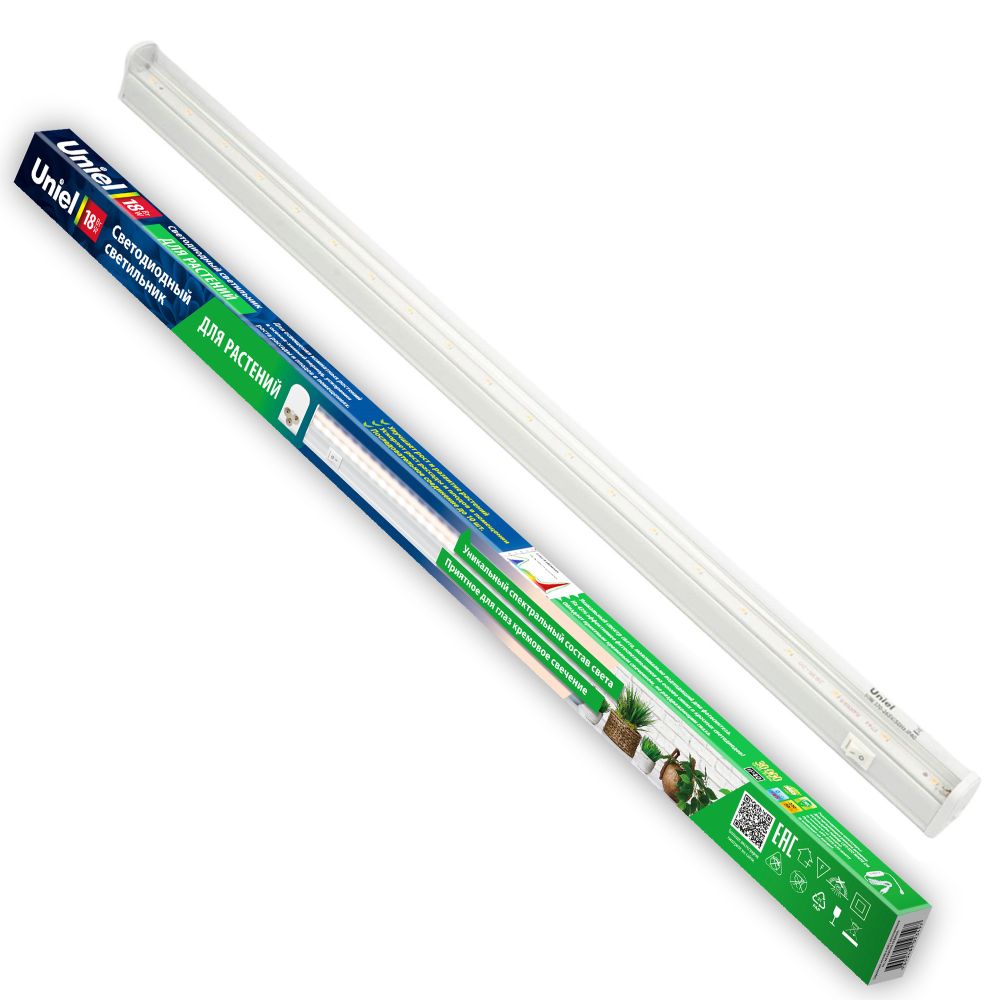 ULI-P10-18W-SPFR IP40 WHITE Светильник для растений светодиодный линейный. 560мм. выкл. на корпусе. Спектр для фотосинтеза. TM Uniel