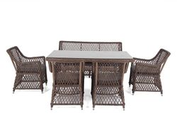 "Катания" обеденная группа плетеная на 6 персон, цвет коричневый