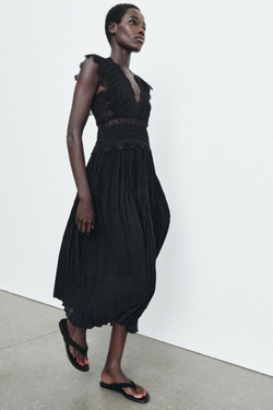 ZARA КРУЖЕВНОЕ ПЛАТЬЕ — ZW COLLECTION, ЧЕРНЫЙ