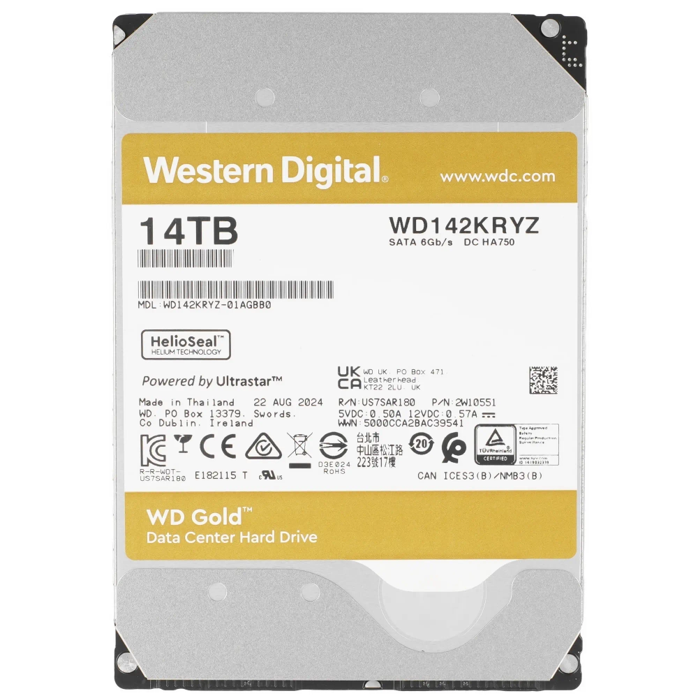 Жесткий диск повышенной надежности HDD 14Tb WD Gold SATA3 3,5" 7200rpm 512Mb WD142KRYZ