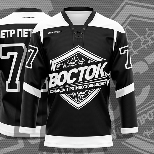 Хоккейная майка джерси черная турнира SHL ПРОТИВОСТОЯНИЕ 2017 команда ВОСТОК, на заказ