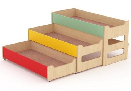 Кровать 3-х ярусная выкатная (бока с вырезом), 1484*656*720, корпус древес, фасады цвет, МДФ 6 мм