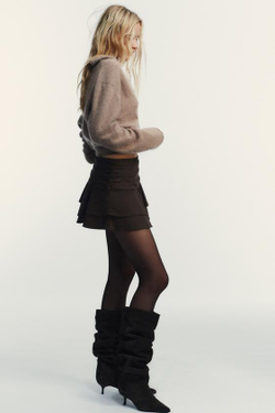 ZARA ЮБКА-ШОРТЫ С ВОЛАНАМИ, КОРИЧНЕВЫЙ