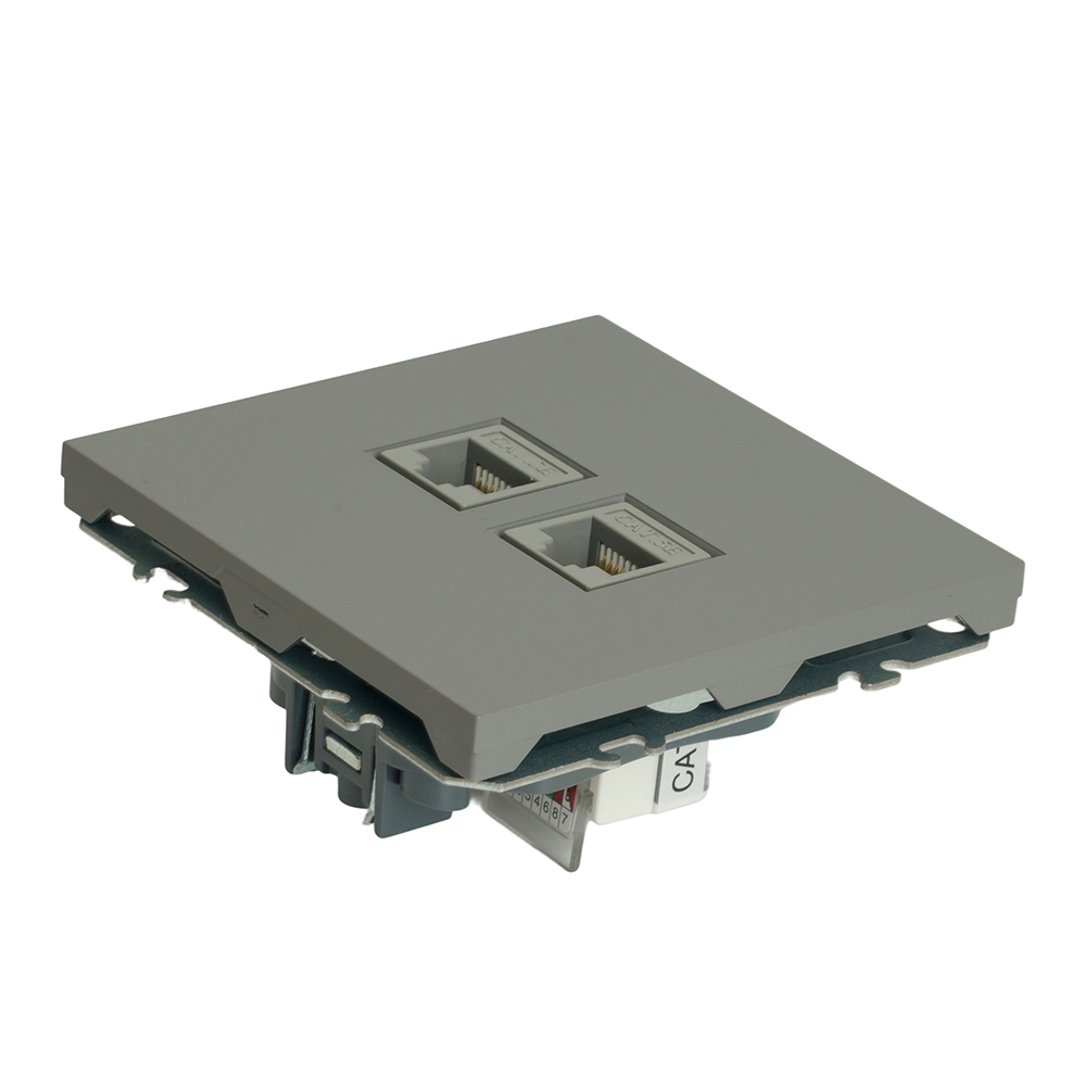 Розетка компьютерная 2-местная RJ-45 (механизм), STEKKER, серия Эмили, RST00-5111-10, платиново-серый, soft touch 49952