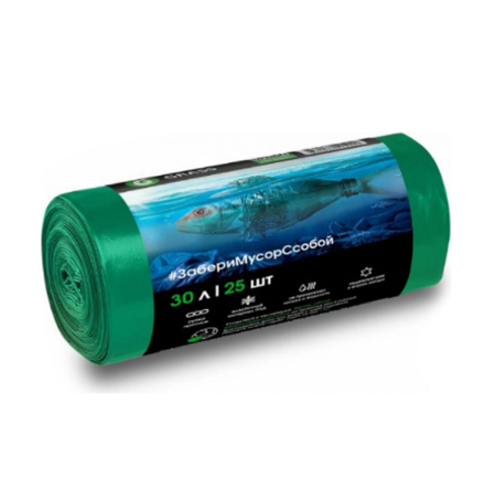 Мешок для мусора ПНД в рулоне 30 л 46*55 7 мкр (зеленый) (рул 25 шт)