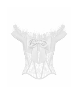 Tоп корсетного типа из крепа и кружева с рюшами и бантом