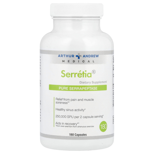 Arthur Andrew Medical, Serretia®, чистая серрапептаза, 180 капсул (125 000 SPU в каждой капсуле)