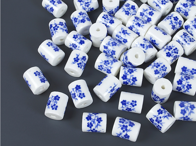 533-гж Керамическая бусина "Цилиндр" 10*8мм, гжель