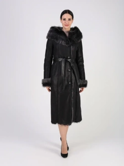 Дубленка зимняя натуральная с капюшоном длинная и теплая