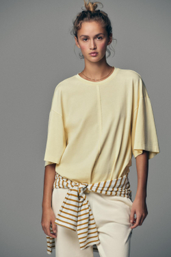 ZARA ФУТБОЛКА ОВЕРСАЙЗ С ЭФФЕКТОМ ПОТЕРТОСТИ, ЖЕЛТЫЙ