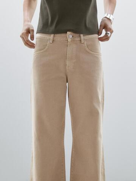 Massimo Dutti Расклешенные джинсы со средней посадкой, бежевый