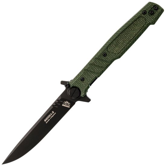 Складной нож НОКС Финка 2 Black - сталь D2, рукоять зеленая микарта
