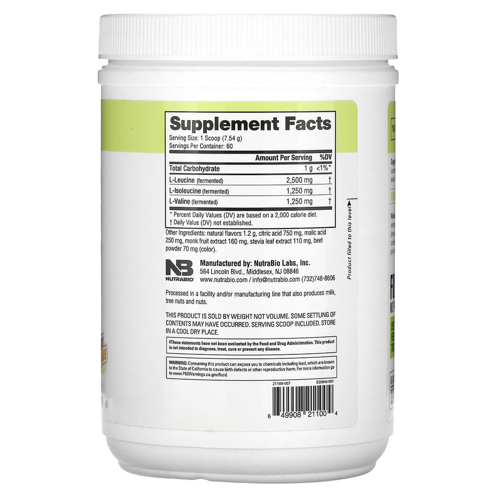 NutraBio, BCAA 5000, клубничный лимонад, 452 г (1 фунт)