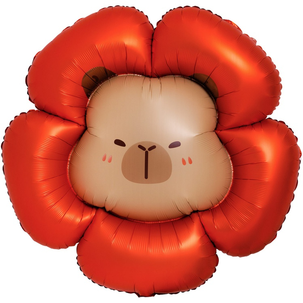 Шар Фольгированный Капибара цветок красный (Красный)