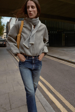 ZARA БОМБЕР ИЗ МЯГКОЙ ТКАНИ, СЕРЫЙ