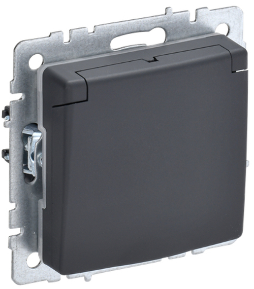 BRITE Розетка 1-местная с заземлением с защитными шторками и крышкой 16А IP44 РСбш10-3-44-БрГ графит IEK