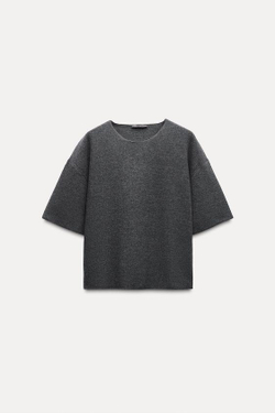 ZARA ТОП ИЗ МЯГКОЙ ТКАНИ В РУБЧИК, СЕРЫЙ