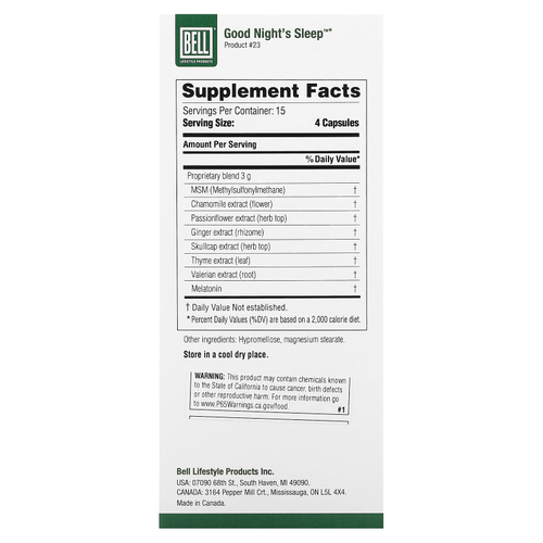 Bell Lifestyle, Good Night's Sleep, 60 растительных капсул