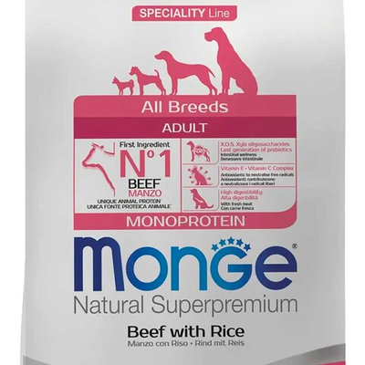 Monge Dog All Monoprotein Beef - монобелковый корм для собак (говядина и рис)