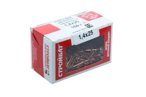 ГВОЗДИ ФИНИШНЫЕ СТРОЙБАТ ОМЕДНЕННЫЙ 1,4Х25ММ 0,15КГ 243031
