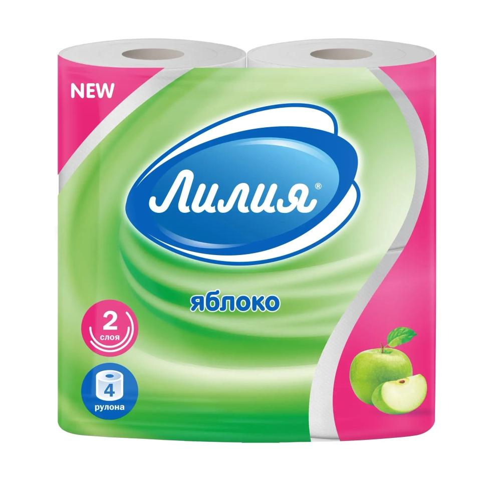 Туалетная бумага Лилия Яблоко 2сл 4рул, белый цв.