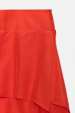 ZARA ЮБКА МИДИ С ВОЛАНАМИ — ZW COLLECTION, ЯРКИЙ КРАСНЫЙ