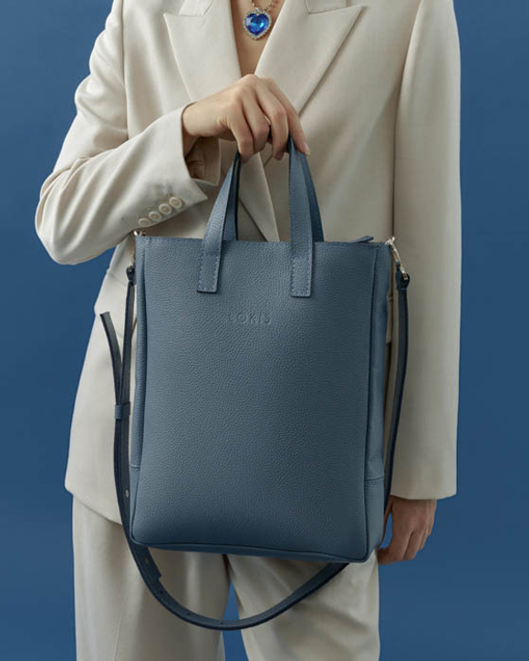 сумка мини-шоппер серо-голубой на молнии