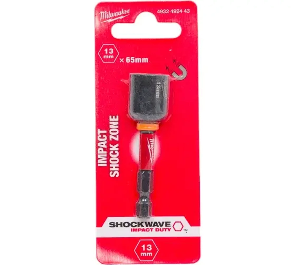 Магнитная торцевая насадка Shockwave с хвостовиком 1/4" Hex - 13мм х 65мм