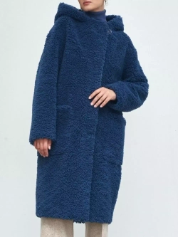 Шуба чебурашка тедди из экомеха, синяя, Северина