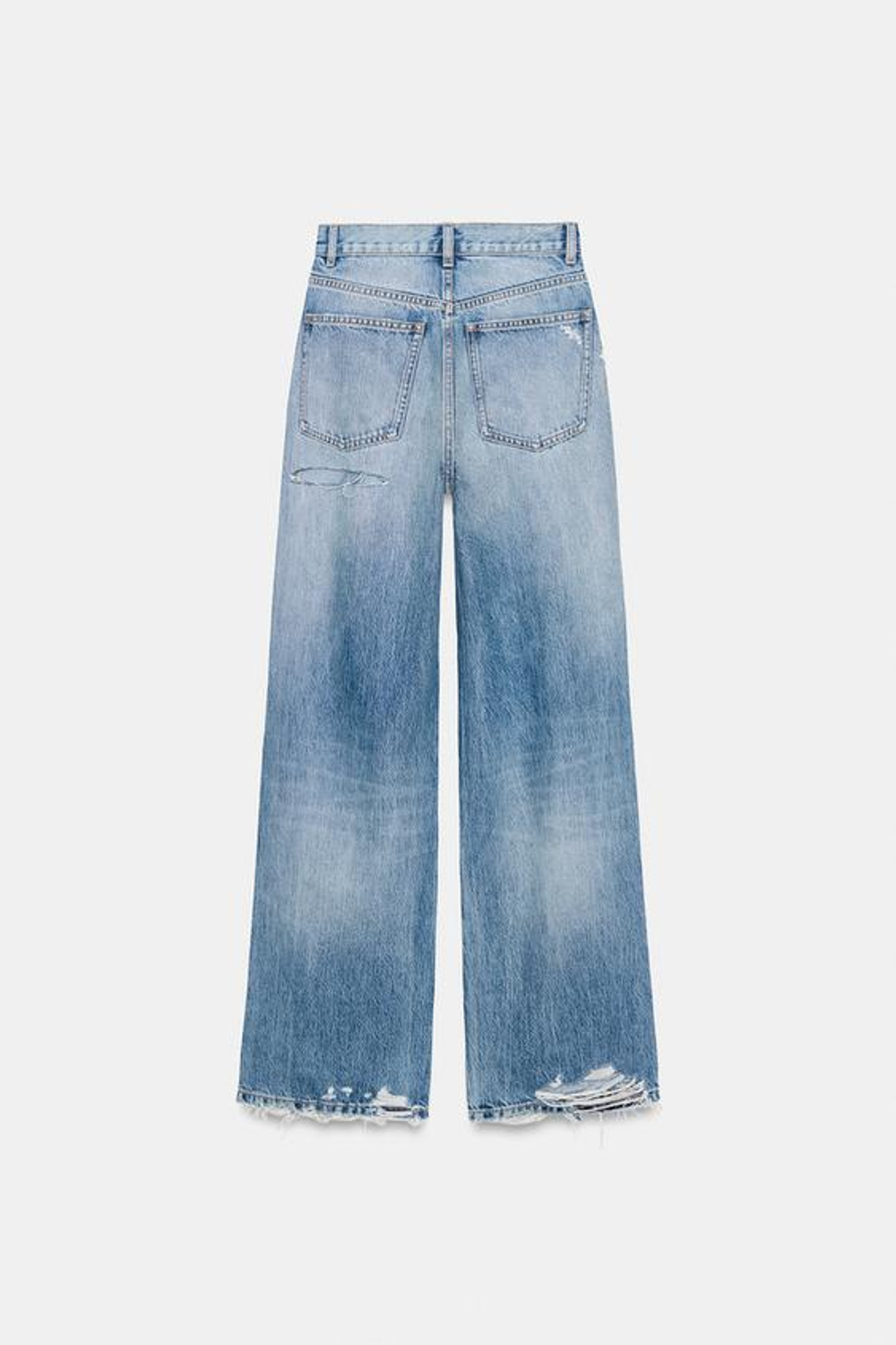 ZARA ДЖИНСЫ TRF WIDE LEG С ВЫСОКОЙ ПОСАДКОЙ И РАЗРЕЗАМИ, СИНИЙ