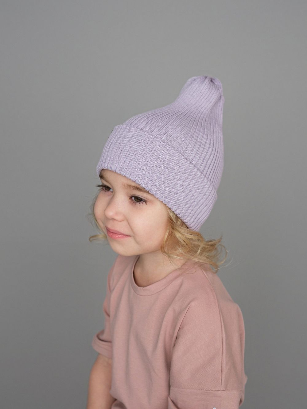 Шапка вязаная-резинка хлопковая КЭП(Лаванда)