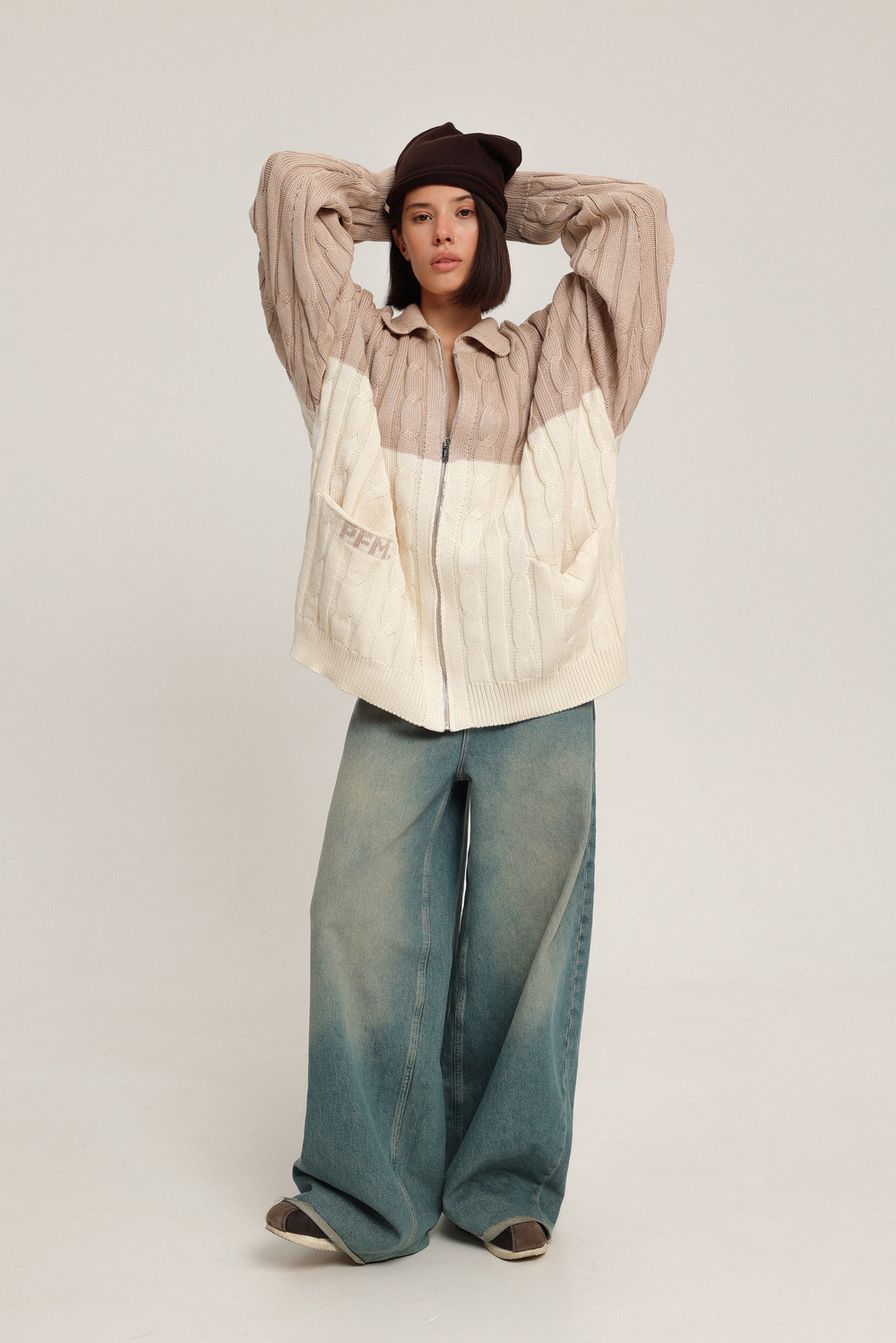 Кардиган на молнии с косами