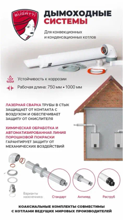 Комплект коаксиального дымохода 60/100 L750 Federica Bugatti с антиобледенителем
