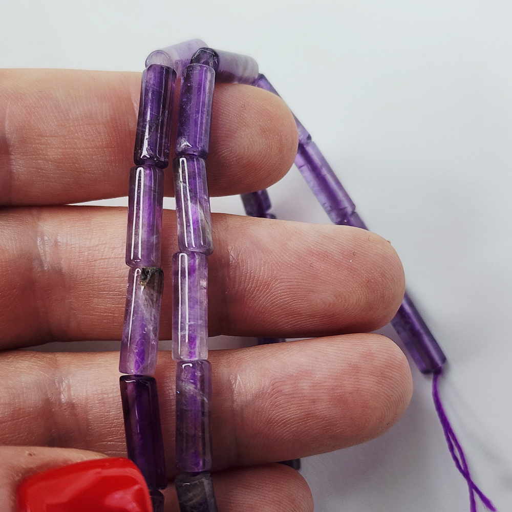 Аметист натуральный, бусина трубочка, цилиндр, р-р 13×4мм, штучно