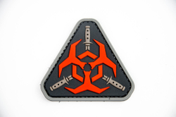 Шеврон Biohazard треугольник с мечами PVC. Красный на чёрном