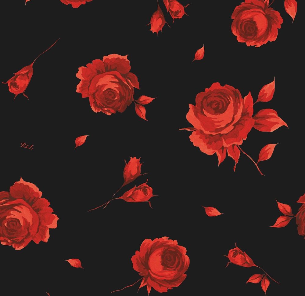 Leah, платье мини из черного атласа с красными крупными цветами