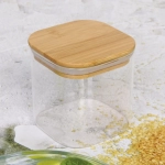 Банка для продуктов стеклянная 600мл «Хай-Тек» с бамбуковой крышкой, квадратная 10*10см