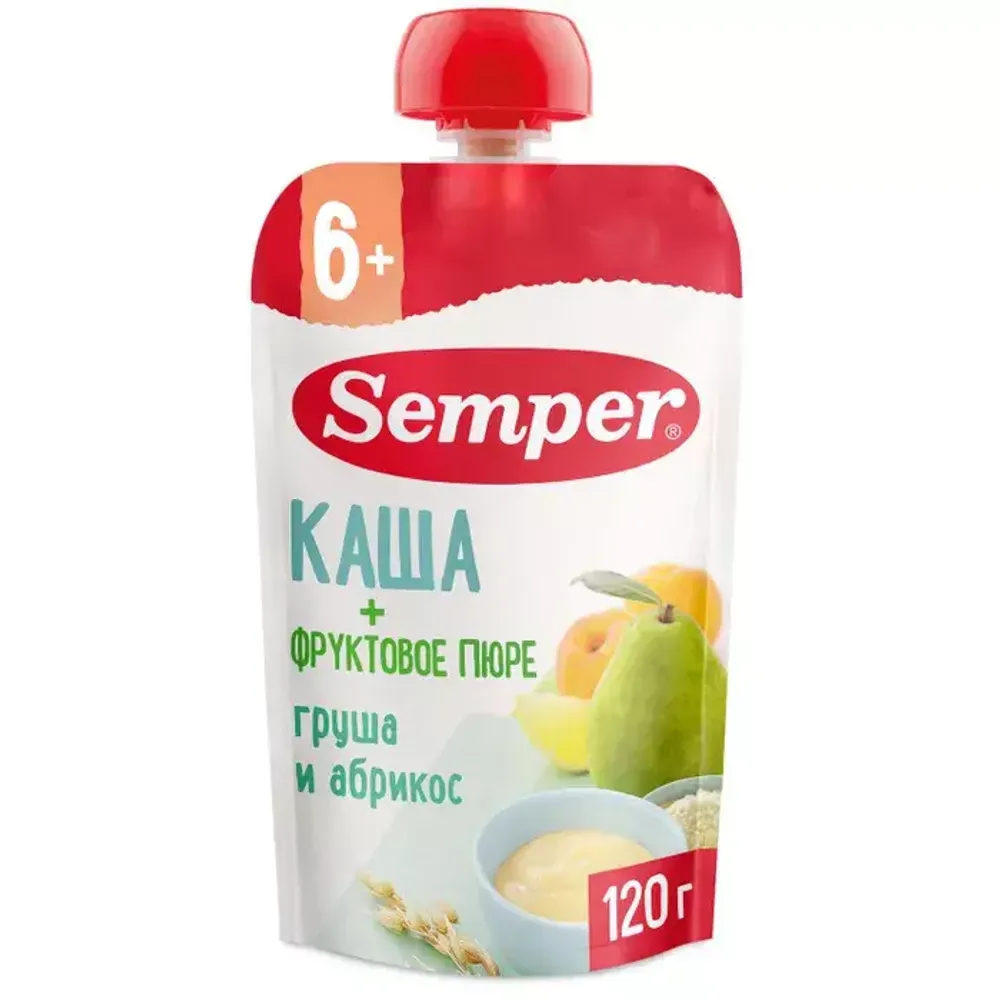 Купить Semper фруктовое пюре со злаками &quot;Грушево-абрикосовое пюре с кашей&quot; (120грx12) в Казахстане