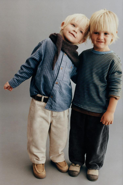 ZARA РУБАШКА В ПОЛОСКУ С ВОРОТНИКОМ-СТОЙКОЙ, СИНИЙ