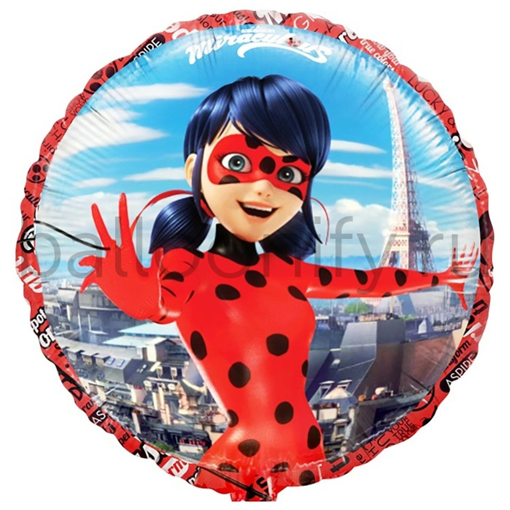 Фольгированная фигура, круг, Леди Баг/FM,18"/46СМ