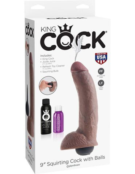 Коричневый фаллоимитатор с эффектом семяизвержения Squirting Cock with Balls - 22,9 см.