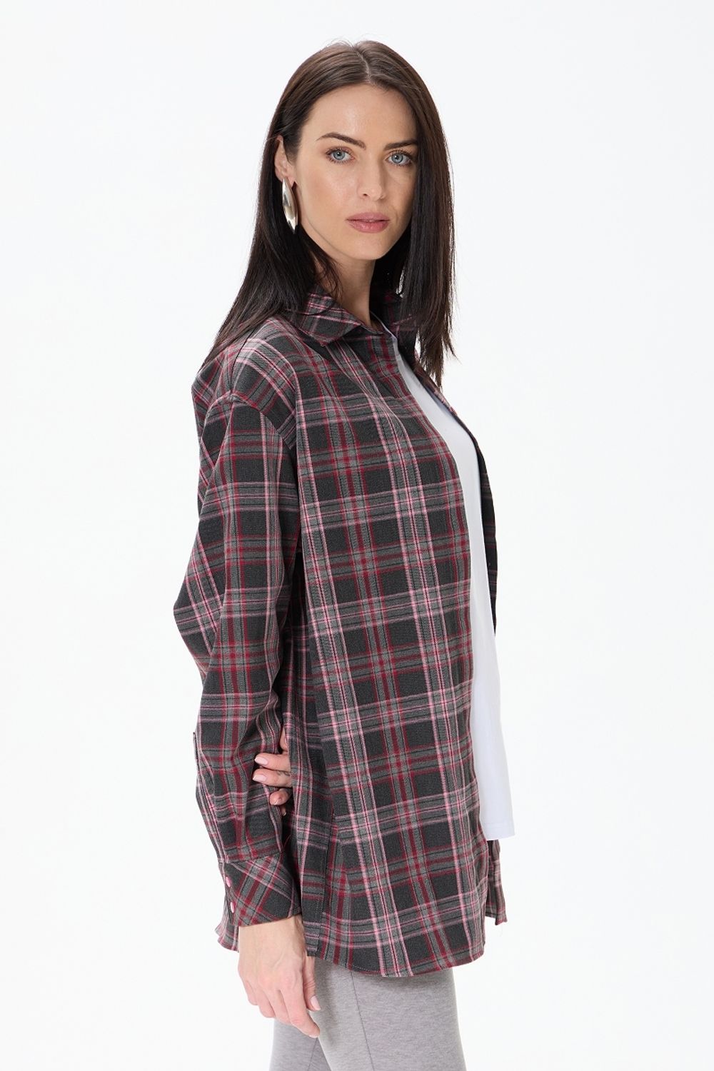 Рубашка Хельсинки удлиненная серая клетка