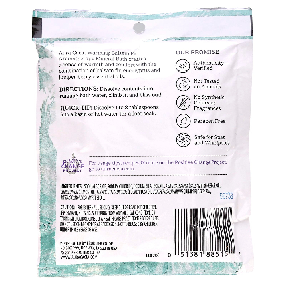 Aura Cacia, Ароматерапевтическое минеральное средство для ванны, согревающая бальзамическая пихта, 2,5 унции (70,9 г)