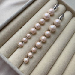 Длинные серьги-дорожки «Персиковый градиент» - жемчуг майорка