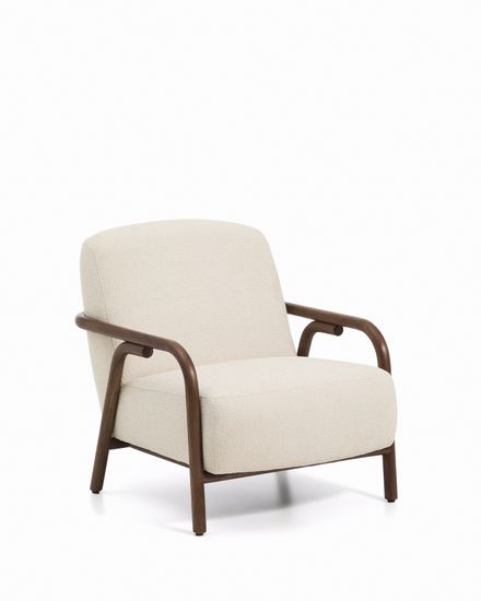 Кресло Sylo из бежевого шенилла и ясеня с отделкой цвета орех